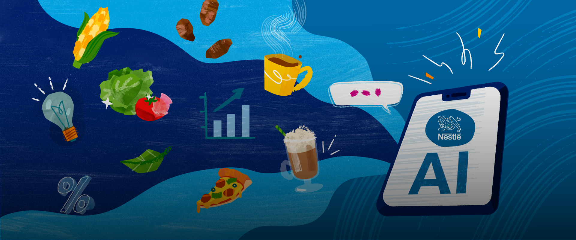 Cell phone illustration with food and beverage icons