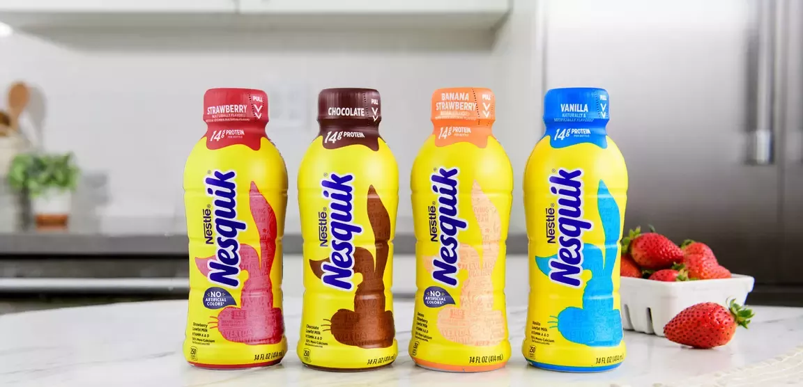 Nesquik bottles on counter