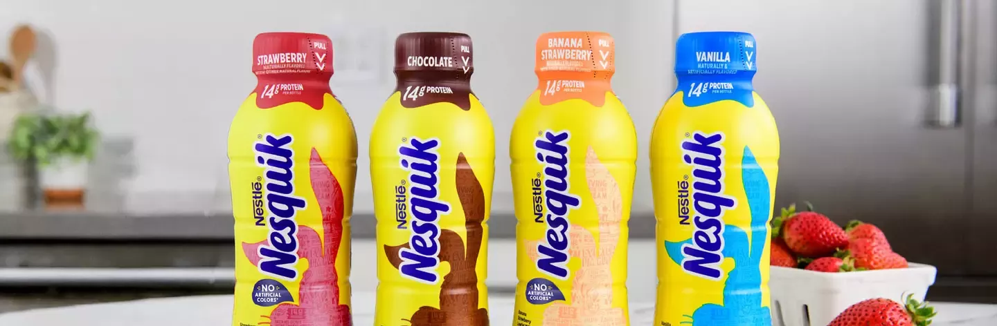Nesquik bottles on counter