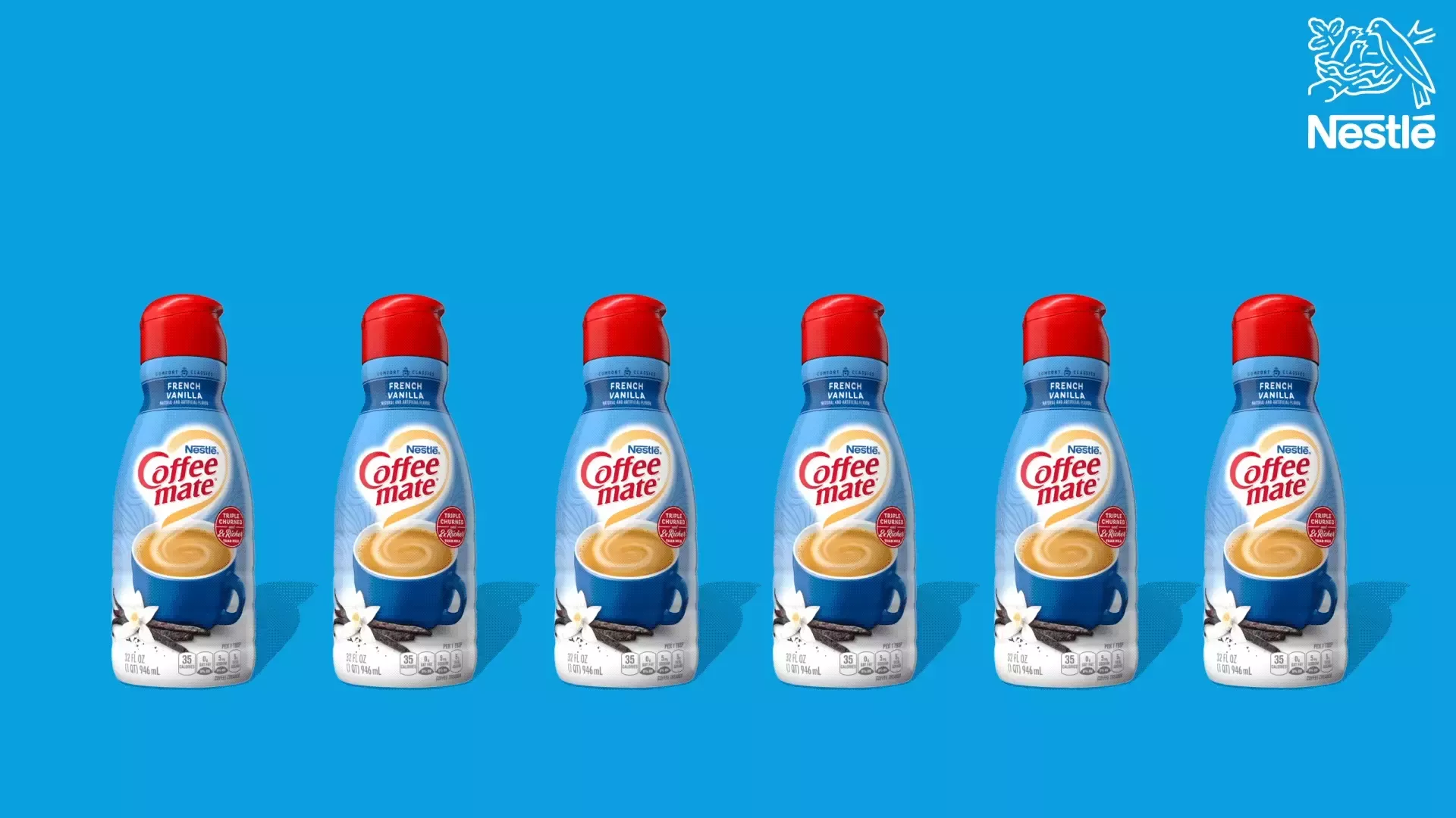 Coffee mate bottles transforming into recycling symbols