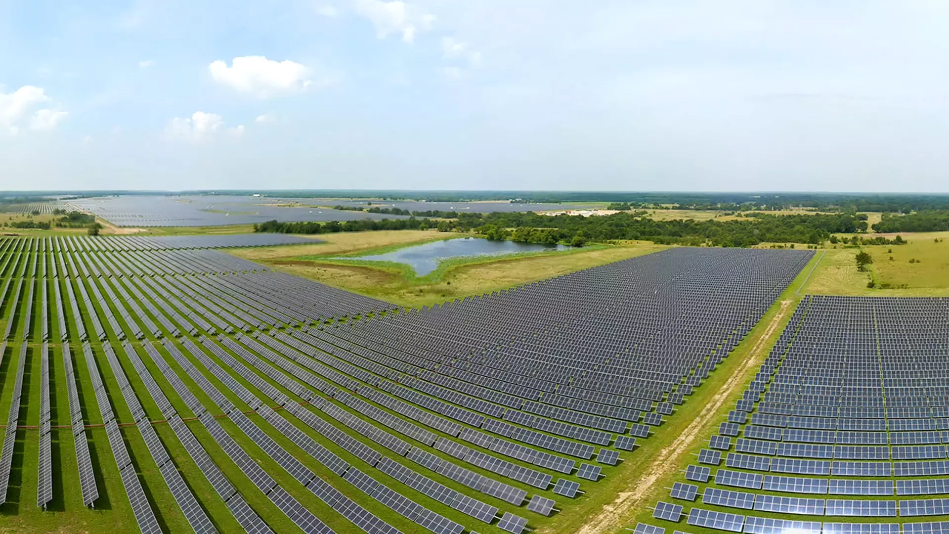 Solar farm in field